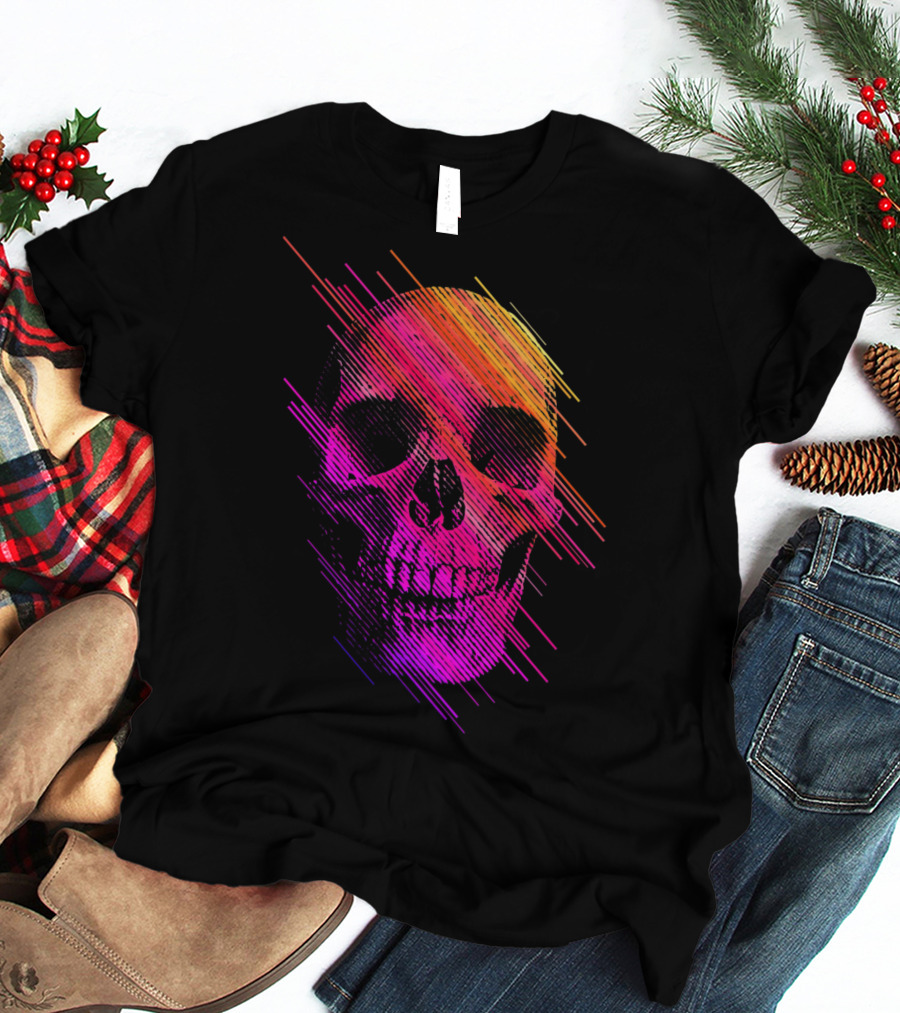 Colorful Skull Vibrant Neon Streaks T-Shirt