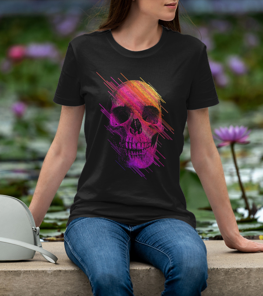 Colorful Skull Vibrant Neon Streaks T-Shirt
