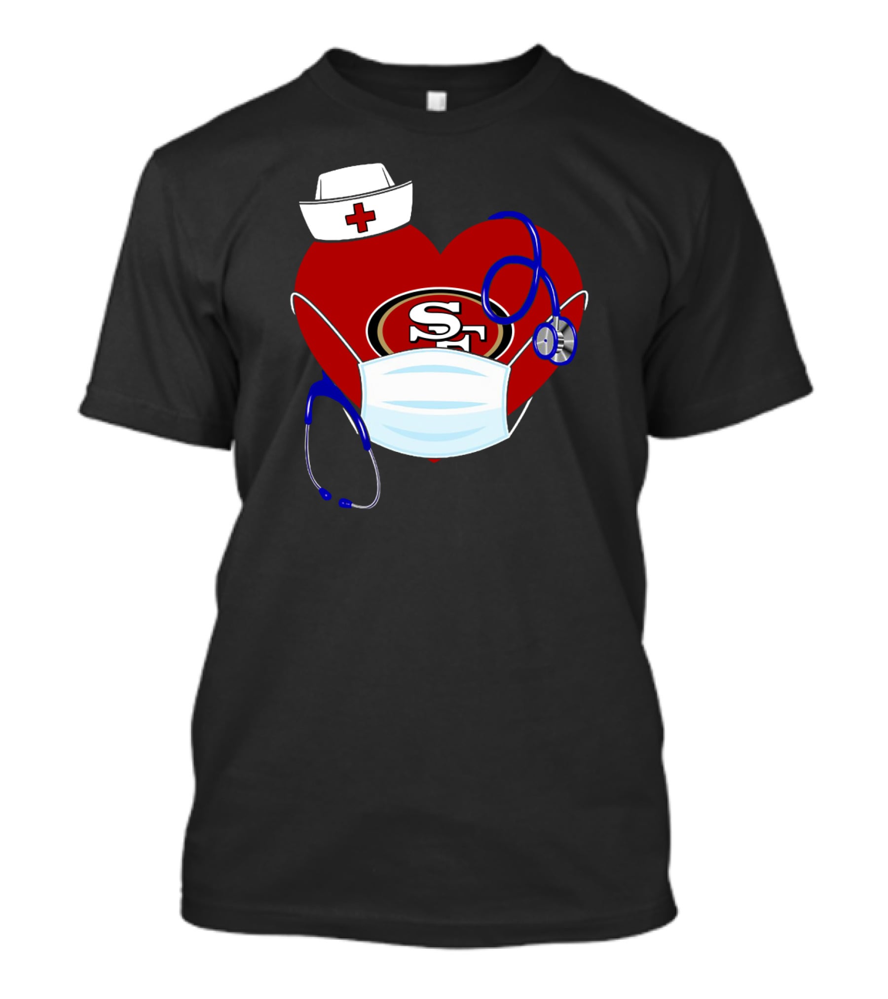 San Francisco 49ers Heart Stethoscope Nurse Mask T-Shirt
