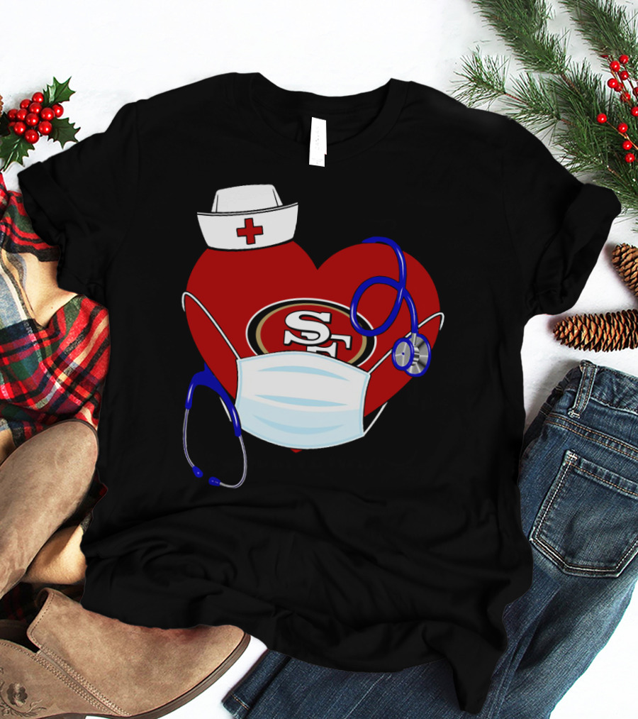 San Francisco 49ers Heart Stethoscope Nurse Mask T-Shirt