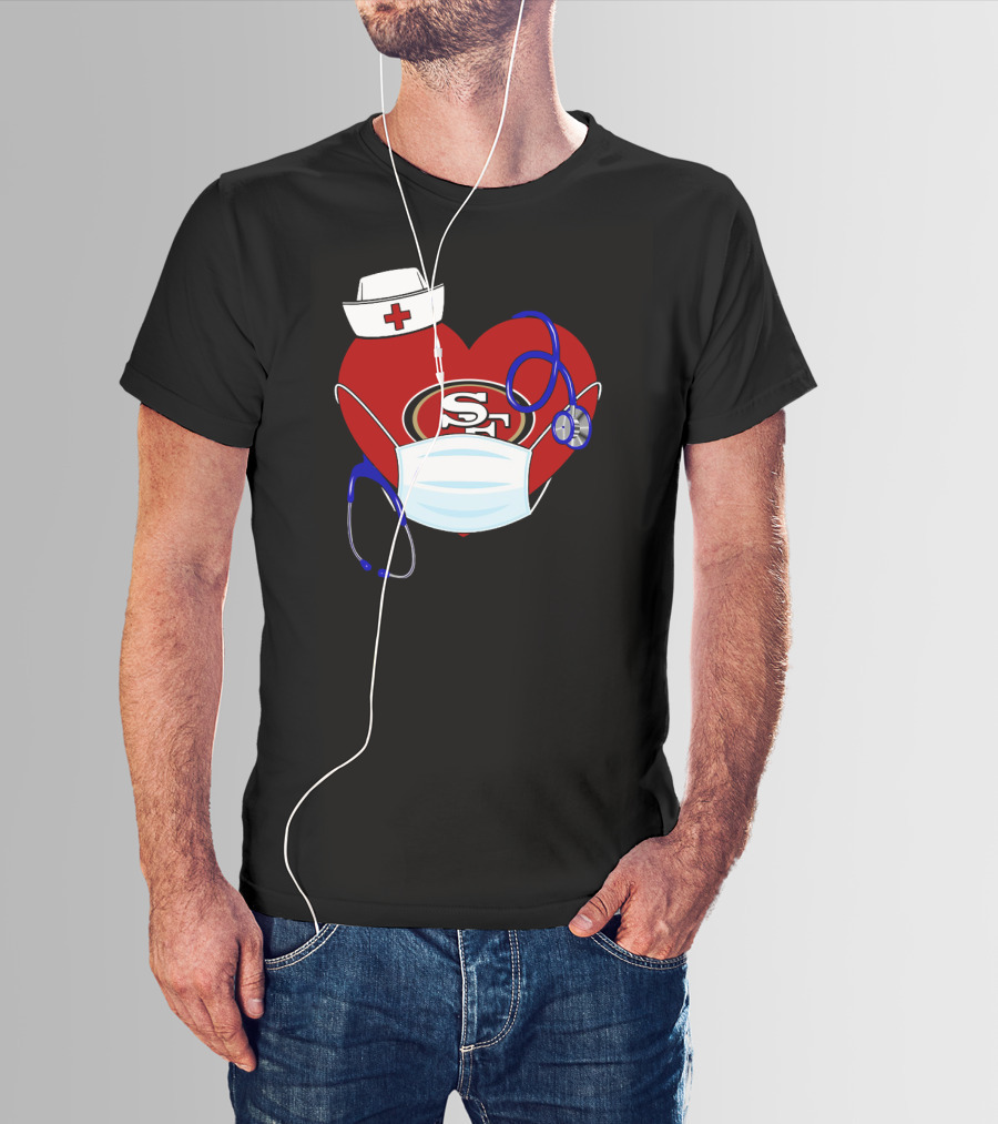 San Francisco 49ers Heart Stethoscope Nurse Mask T-Shirt