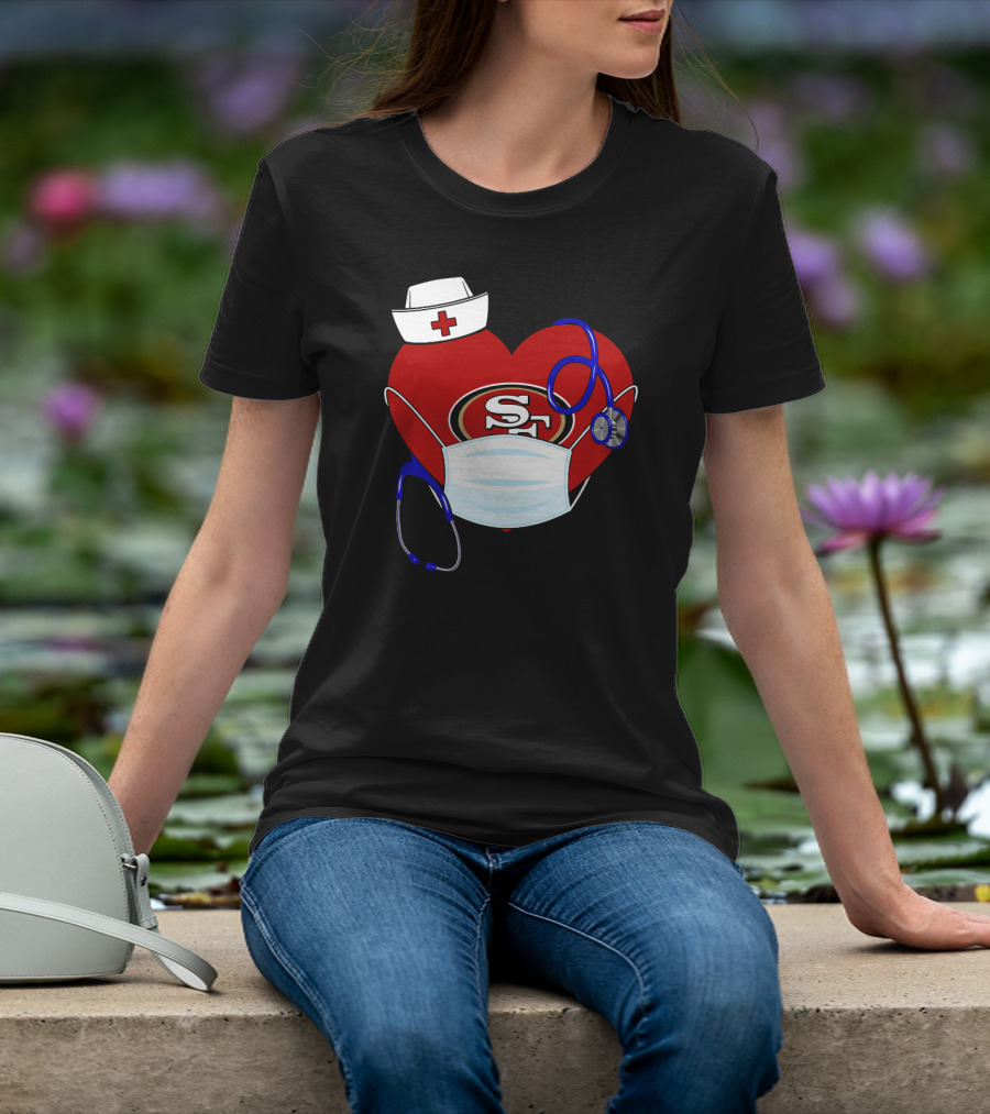 San Francisco 49ers Heart Stethoscope Nurse Mask T-Shirt