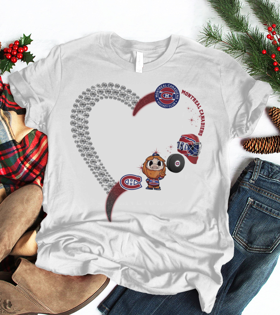 Heart Montreal Canadiens Hockey Club Mascot Helmet Puck Sparkle T-Shirt