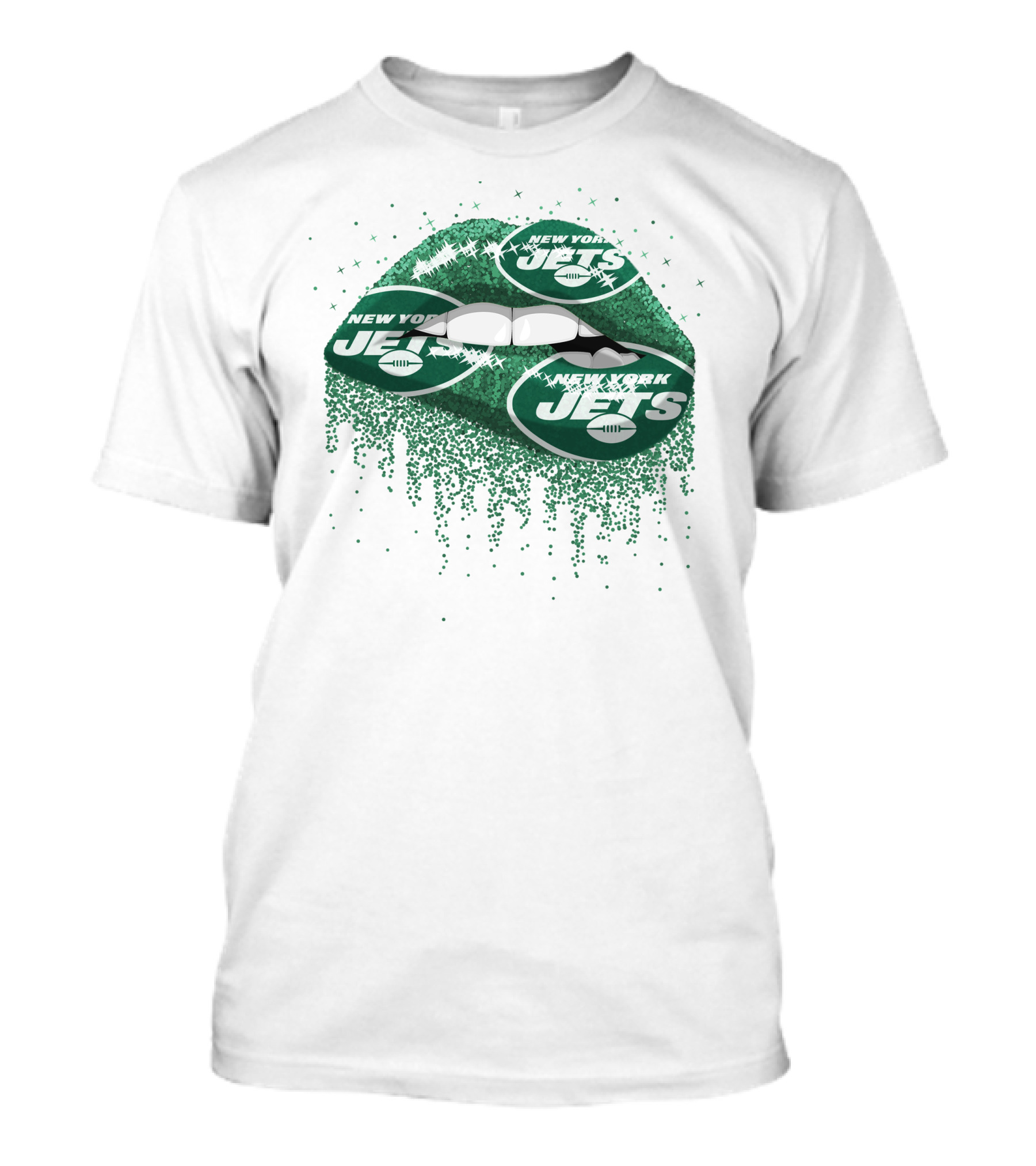 New York Jets Lips Green Glitter T-Shirt