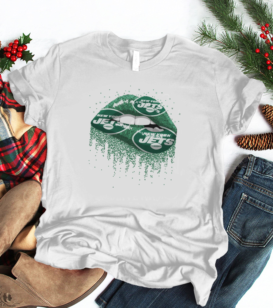 New York Jets Lips Green Glitter T-Shirt