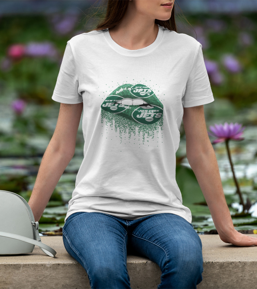 New York Jets Lips Green Glitter T-Shirt