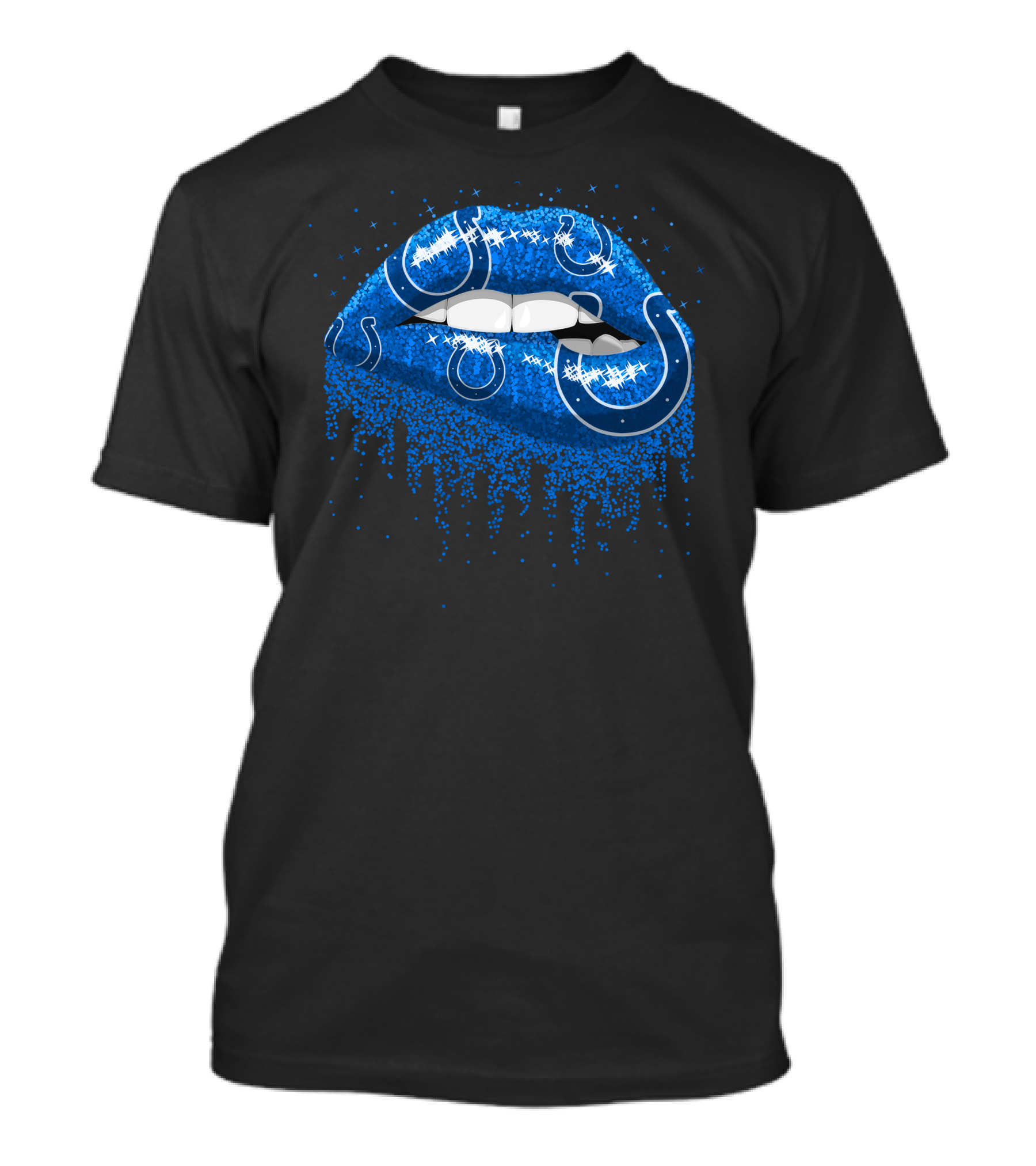 Indianapolis Colts Blue Glitter Lips With Horseshoe T-Shirt