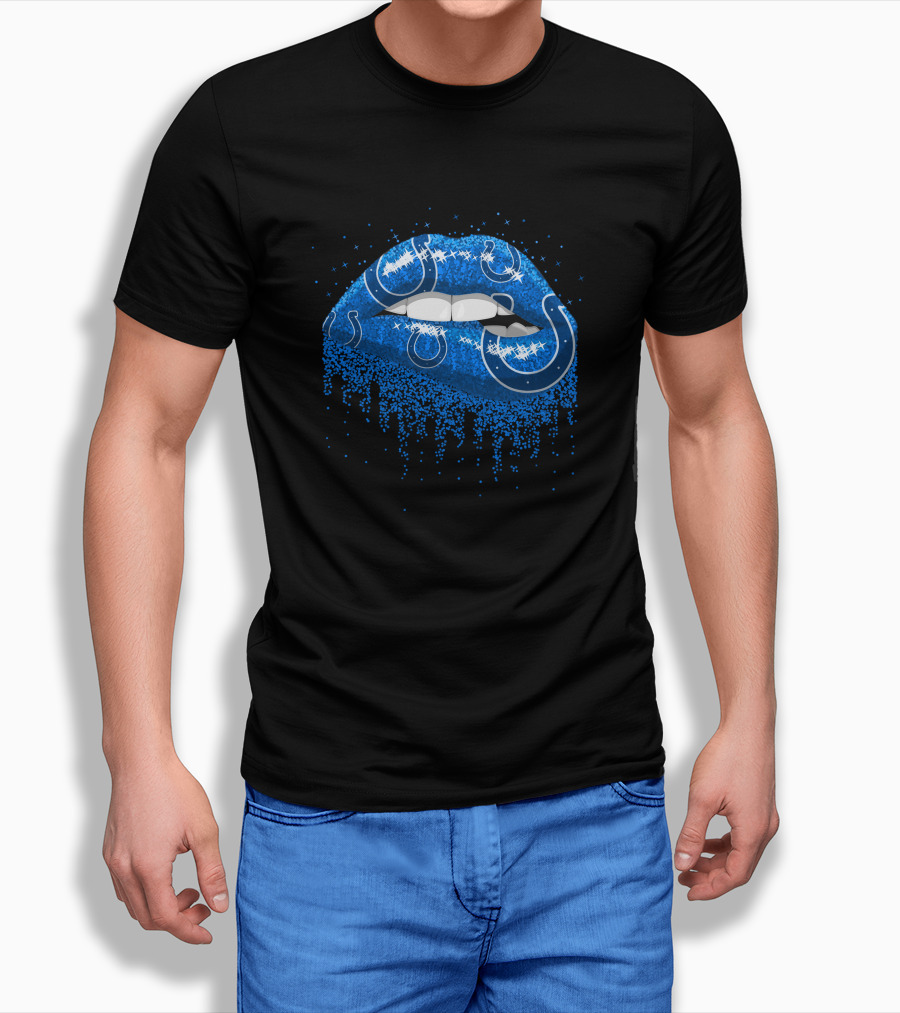 Indianapolis Colts Blue Glitter Lips with Horseshoe T-Shirt