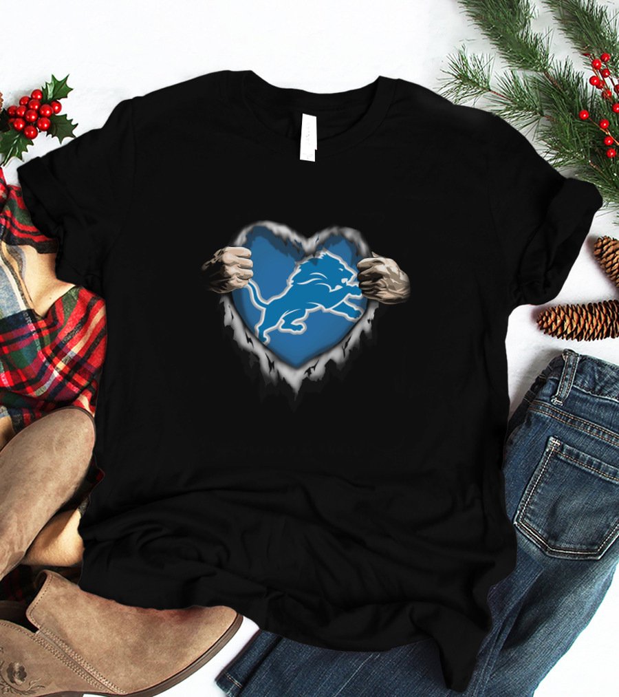 Detroit Lions Heart Ripped Through T-Shirt