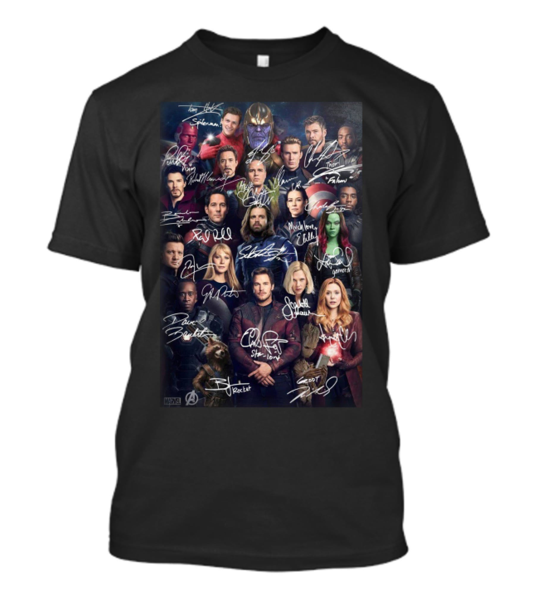 Avenger Cast Signatures Featuring Iconic Characters And Team Heroes T-Shirt