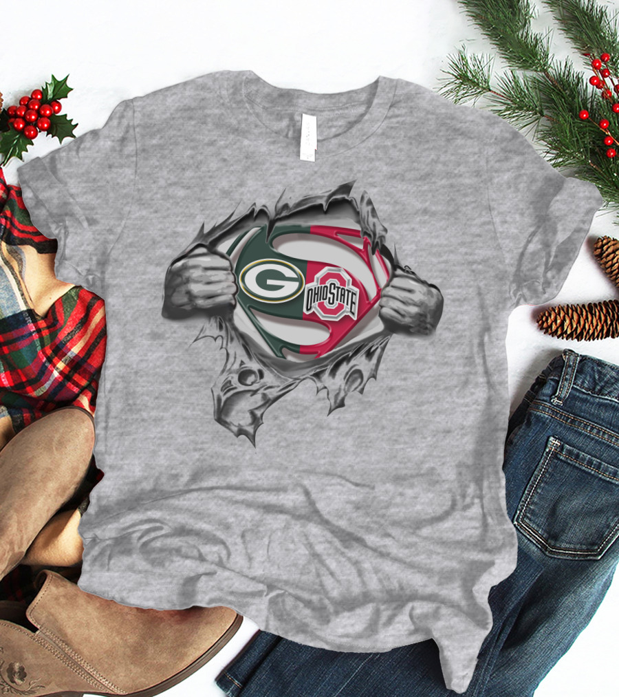 Green Bay Packers Ohio State Buckeyes Superman Logo Crossover T-Shirt