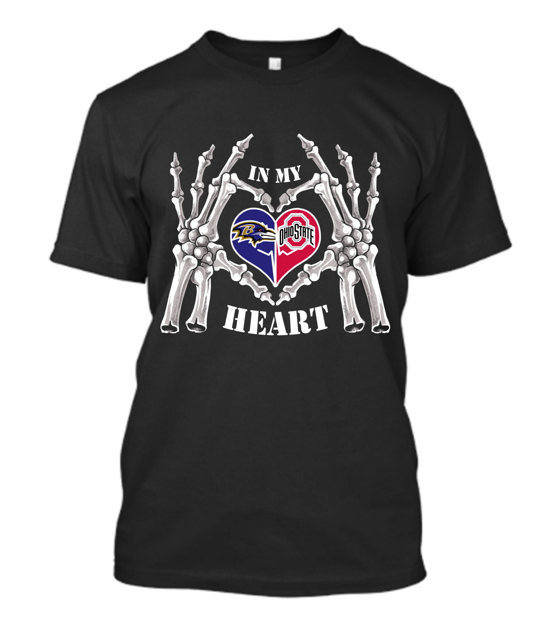 In My Heart Baltimore Ravens Ohio State Buckeyes Skeleton Hands Football Fans T-Shirt