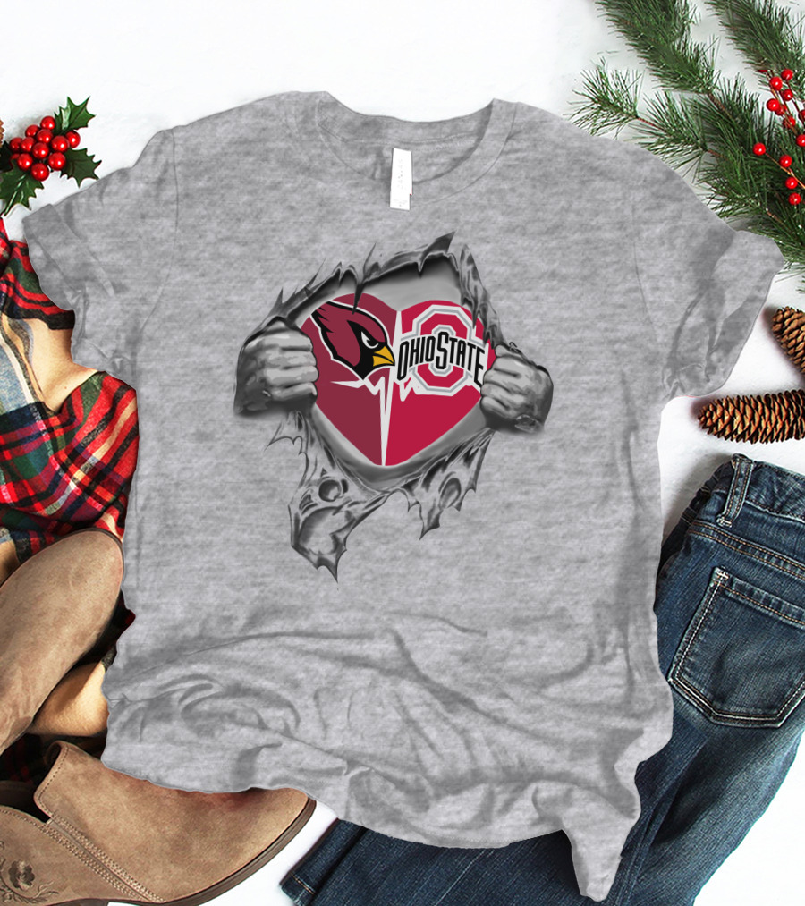 Arizona Cardinals Ohio State Buckeyes Heart Logo Peeling T-Shirt