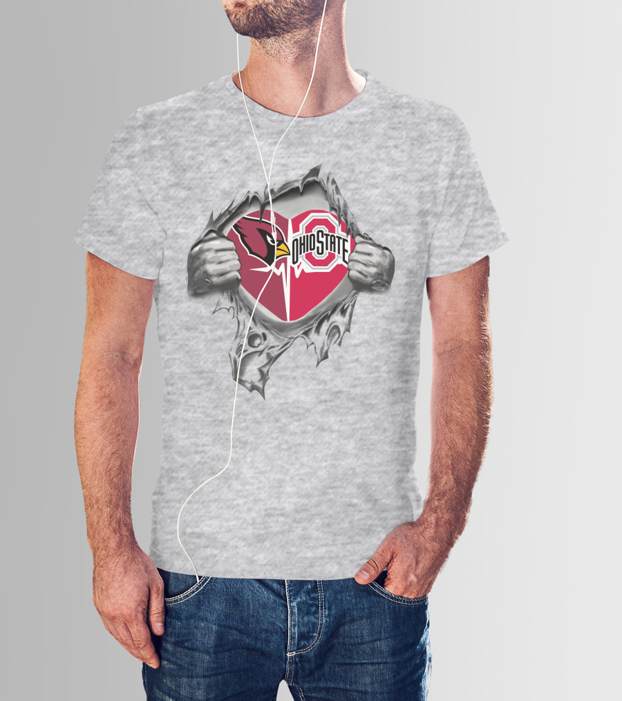 Arizona Cardinals Ohio State Buckeyes Heart Logo Peeling T-Shirt
