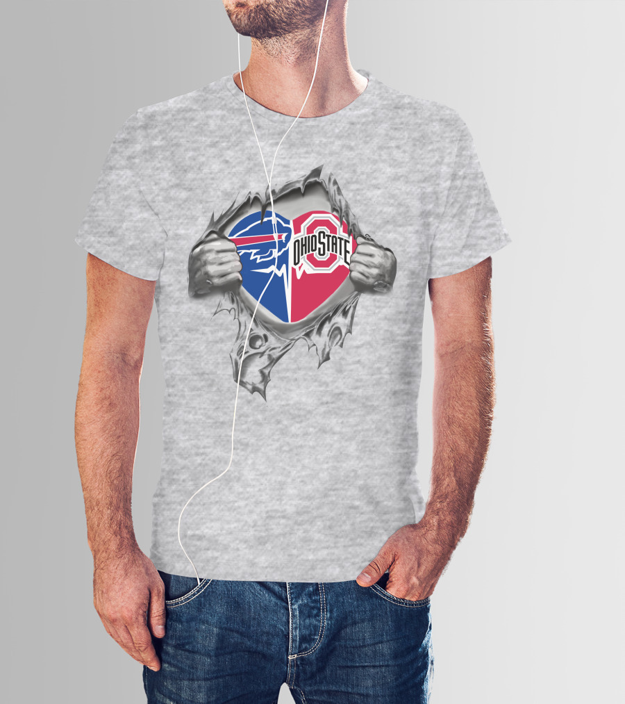 Buffalo Bills Ohio State Buckeyes Heart Logo Ripped T-Shirt