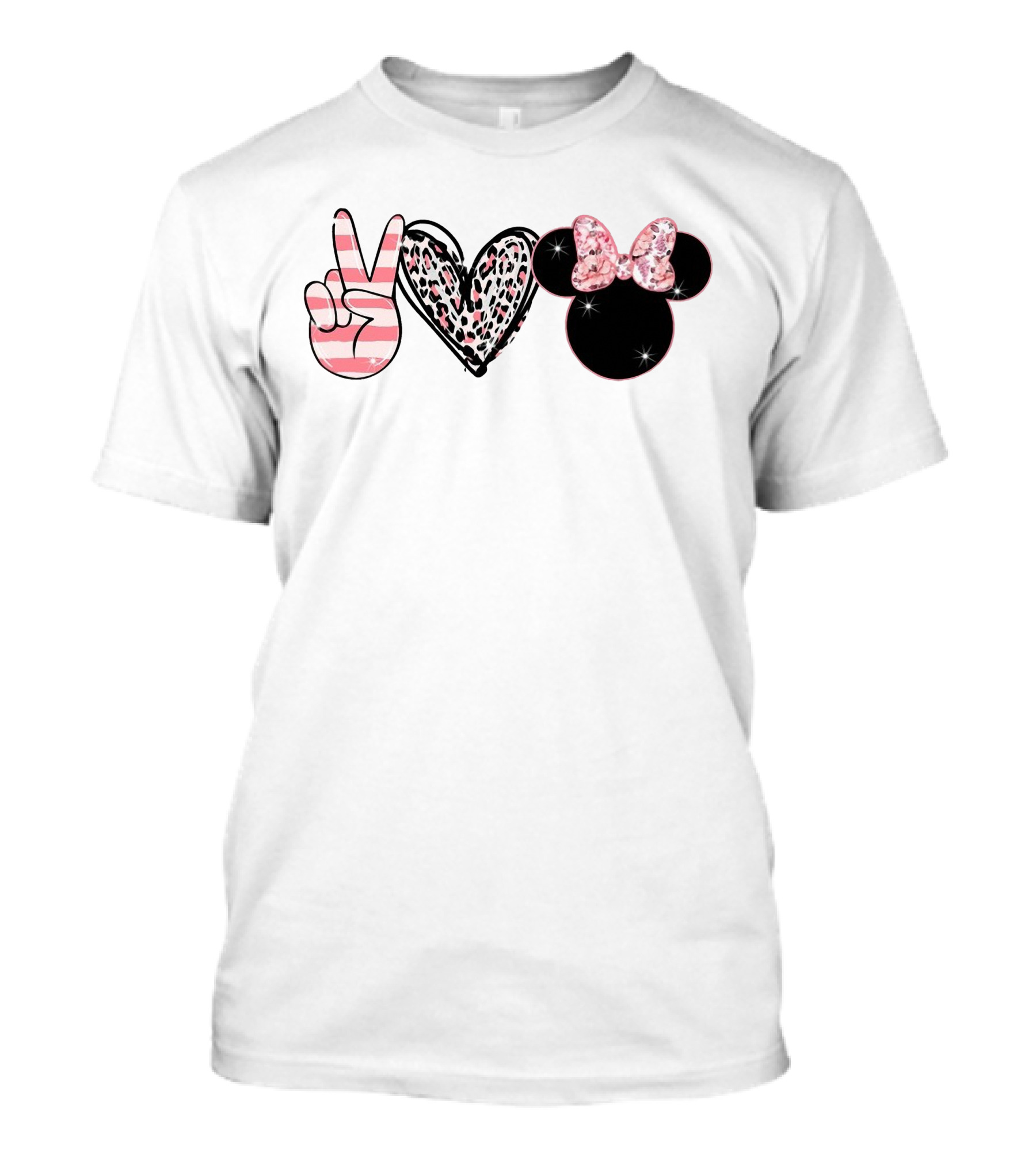 Minnie Peace Love Magic Leopard Print Sparkle Bow T-Shirt