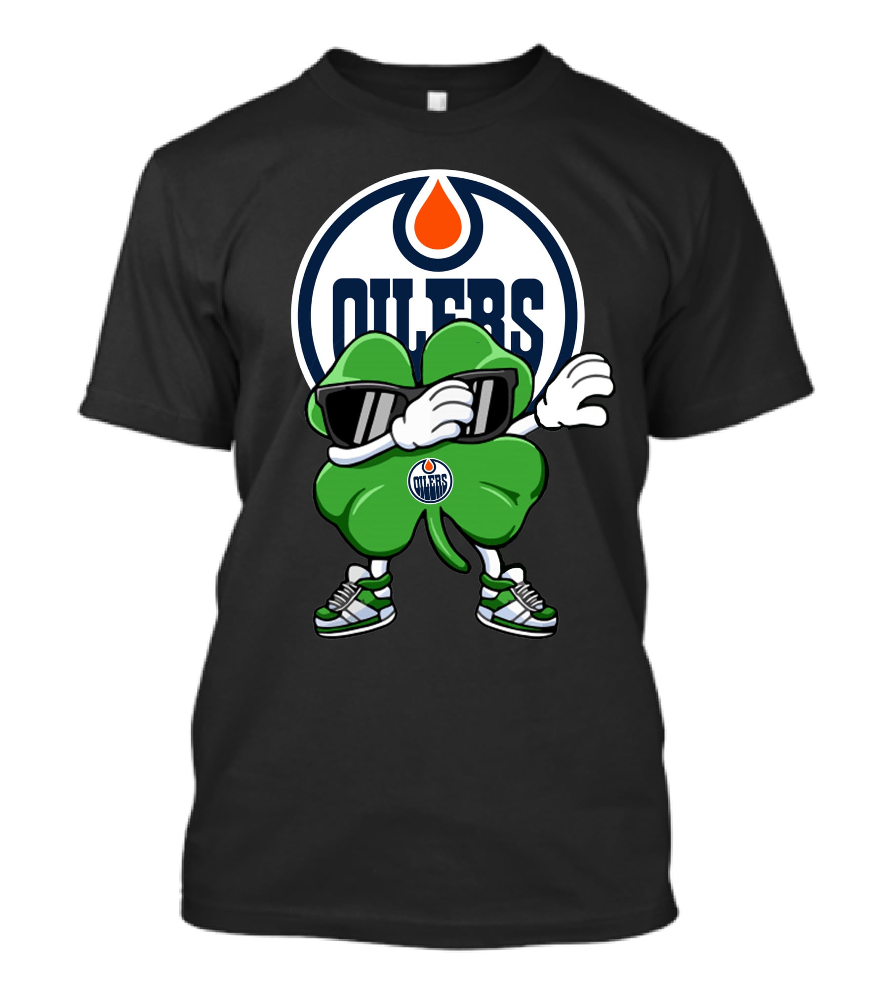 Edmonton Oilers Shamrock Character With Sunglasses And Sneakers T-Shirt