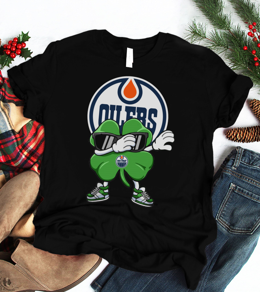 Edmonton Oilers Shamrock Character With Sunglasses And Sneakers T-Shirt