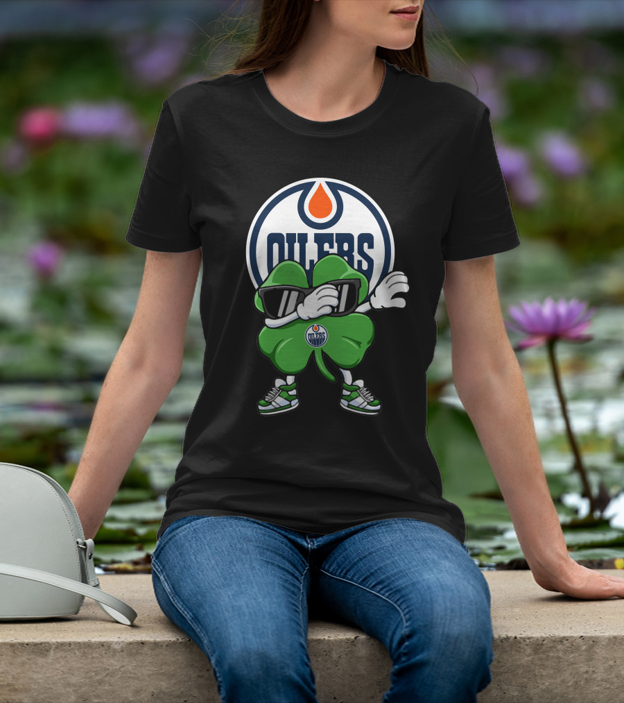 Edmonton Oilers Shamrock Character With Sunglasses And Sneakers T-Shirt