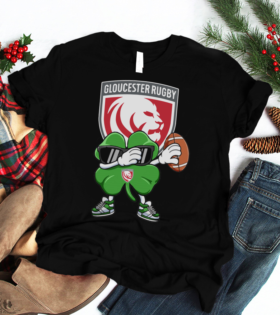 Gloucester Rugby Shamrock Lion Logo With Rugby Ball T-Shirt