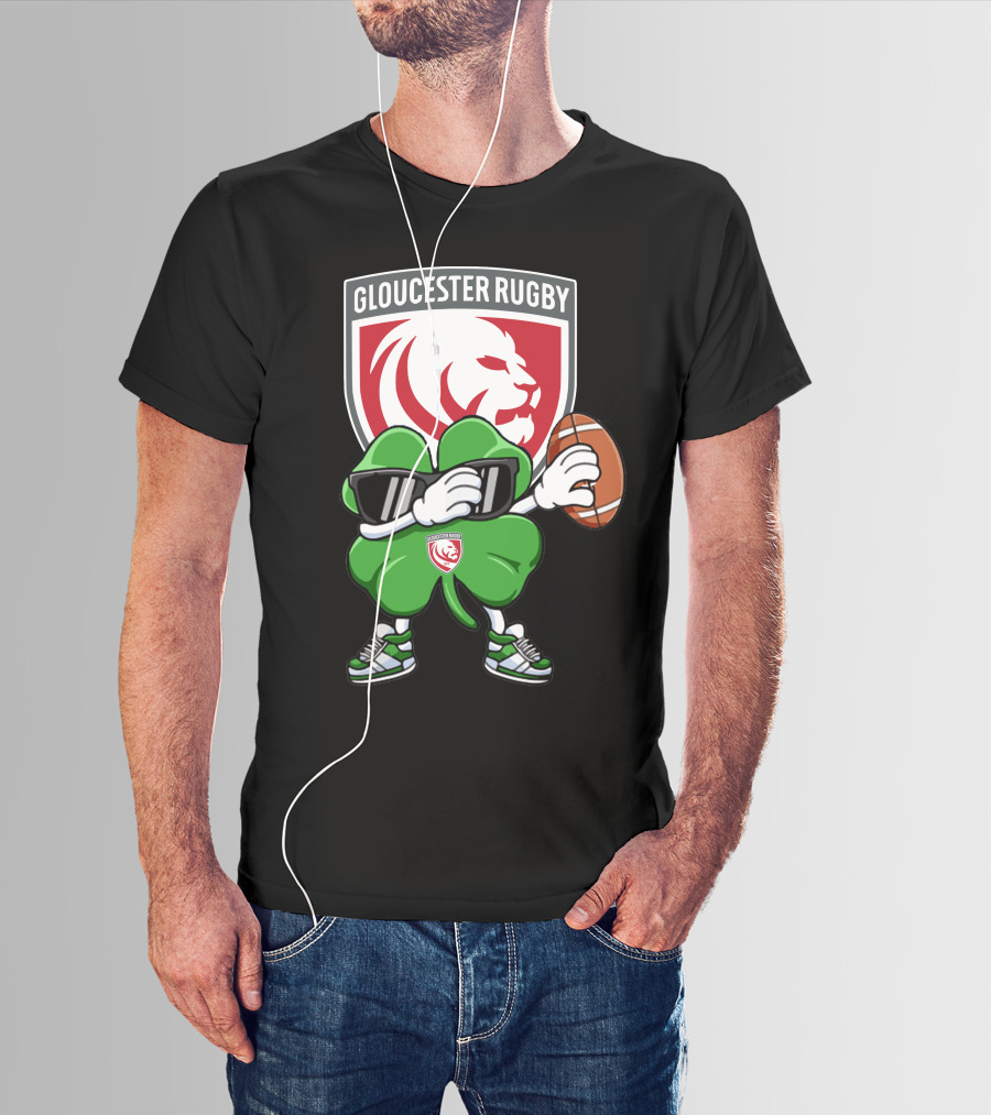 Gloucester Rugby Shamrock Lion Logo With Rugby Ball T-Shirt