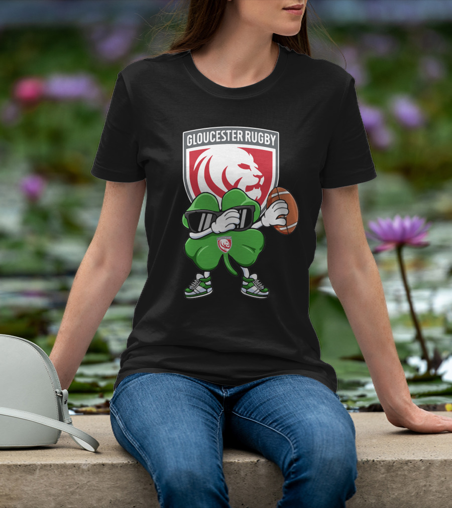 Gloucester Rugby Shamrock Lion Logo With Rugby Ball T-Shirt