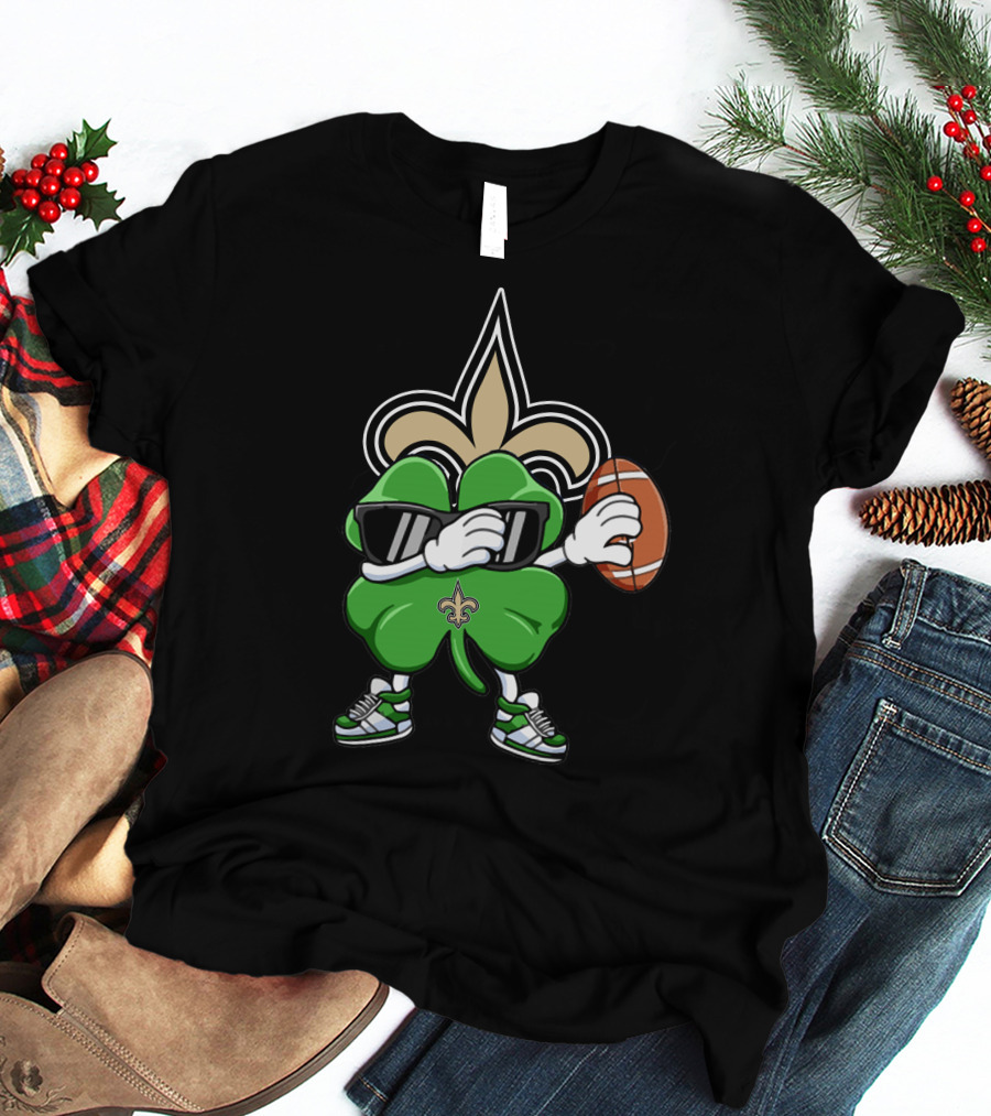 New Orleans Saints Shamrock Football Dab Fleur-de-lis T-Shirt