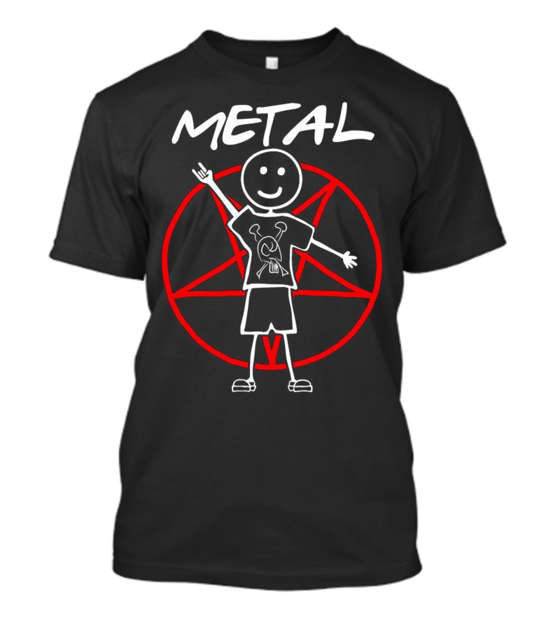 Metal Anthrax Stick Figure With Pentagram Rock Gesture T-Shirt