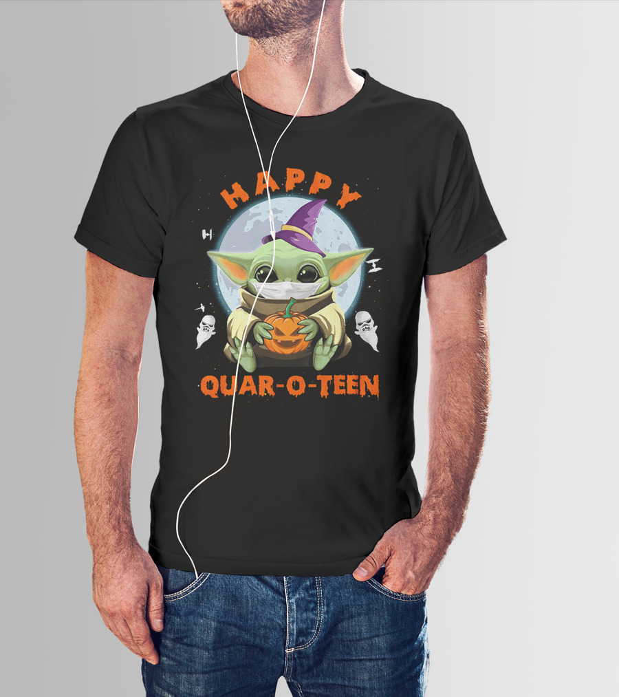 Happy Quar-O-Teen Baby Yoda With Pumpkin And Ghosts T-Shirt