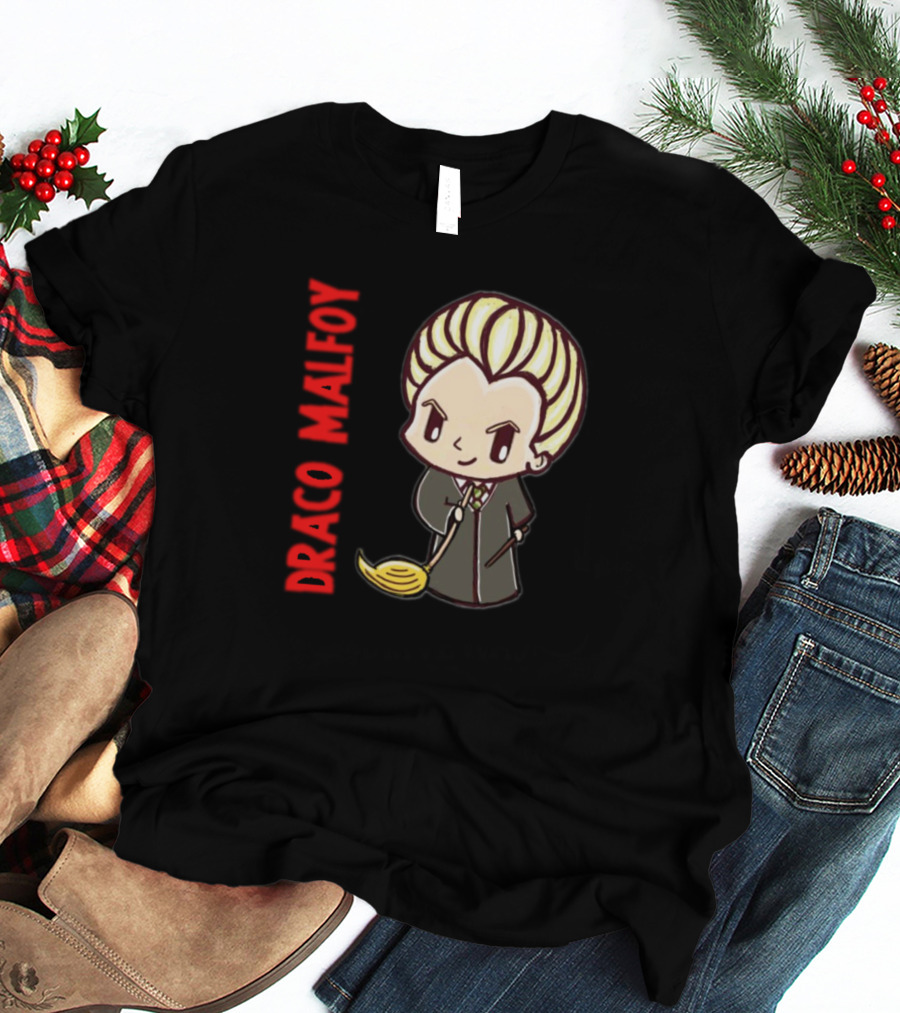 Draco Malfoy Chibi Character With Broom T-Shirt