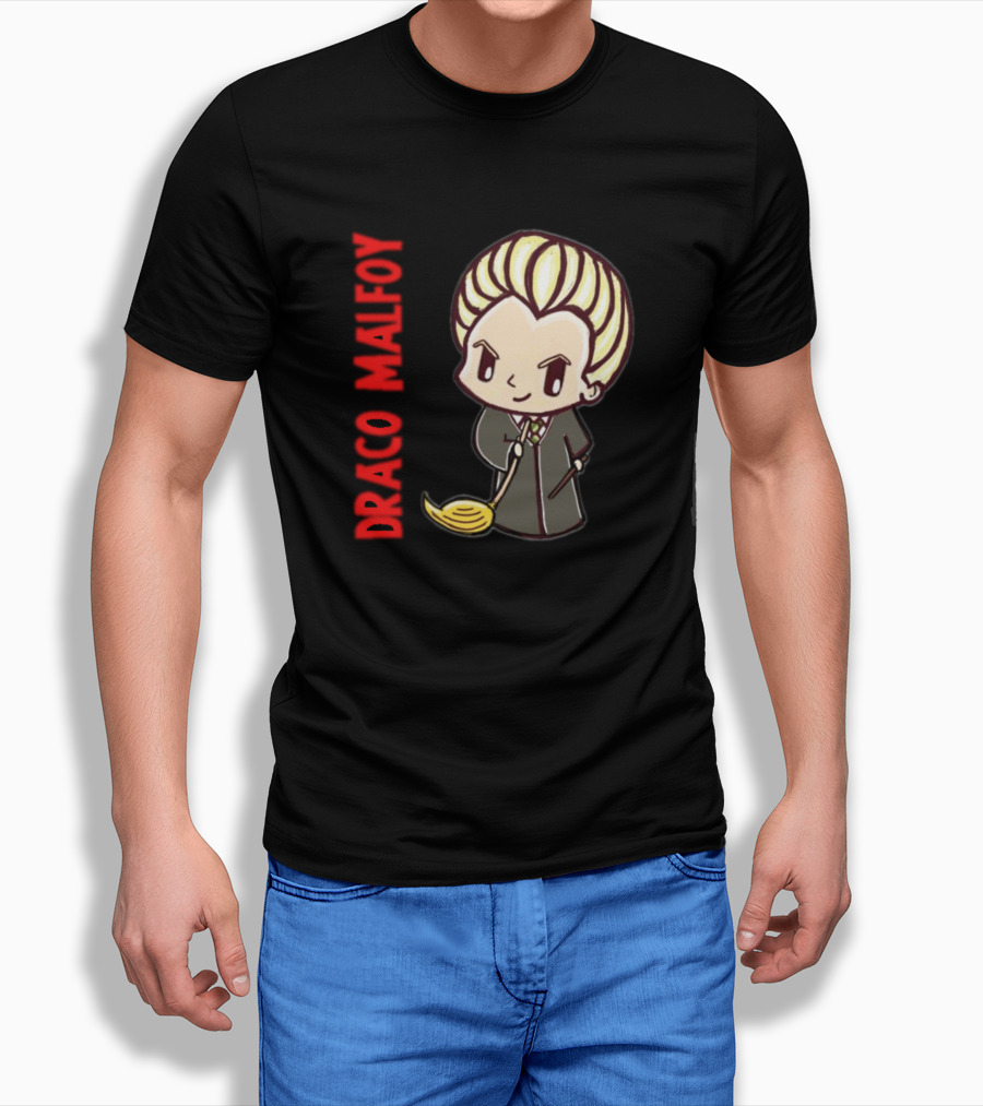 Draco Malfoy Chibi Character With Broom T-Shirt