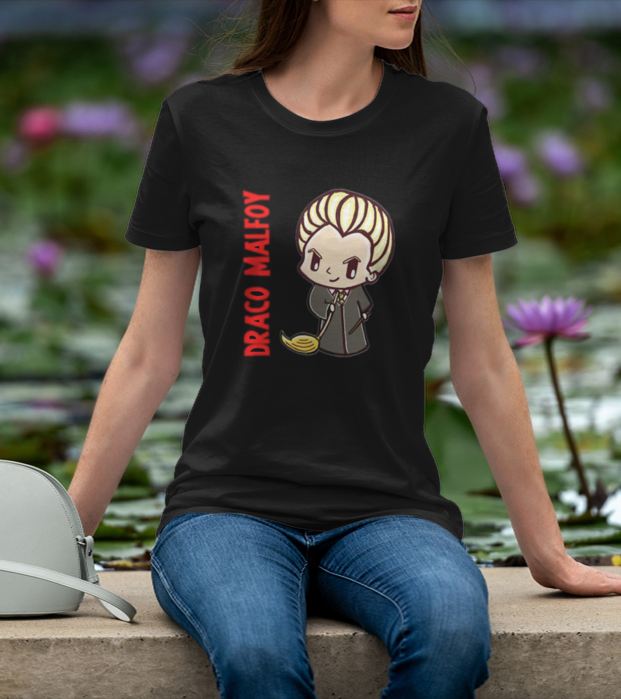 Draco Malfoy Chibi Character With Broom T-Shirt