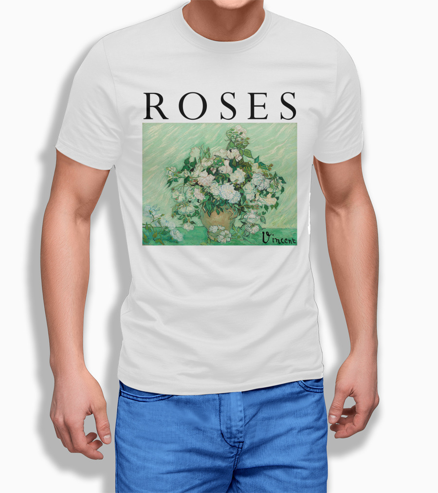 ROSES Vincent Van Gogh Green Floral Painting T-Shirt