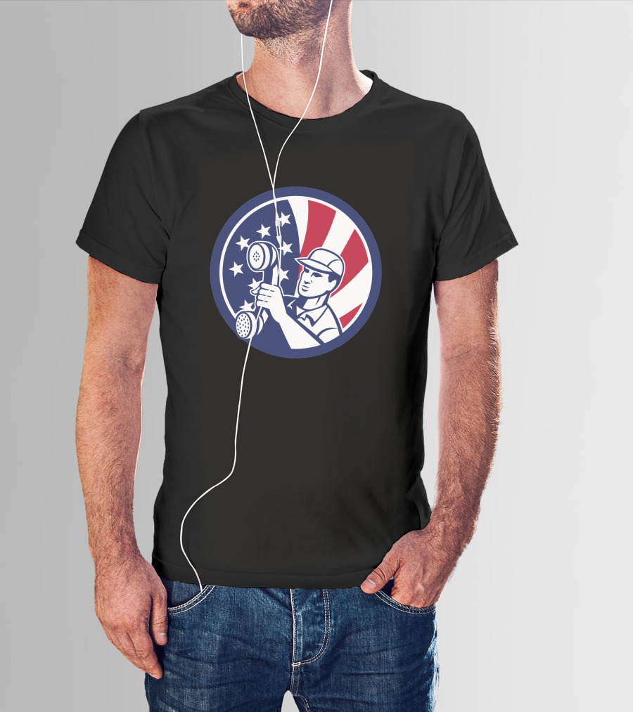 American Telephone Installation Repair Patriotic Worker Vintage Emblem T-Shirt