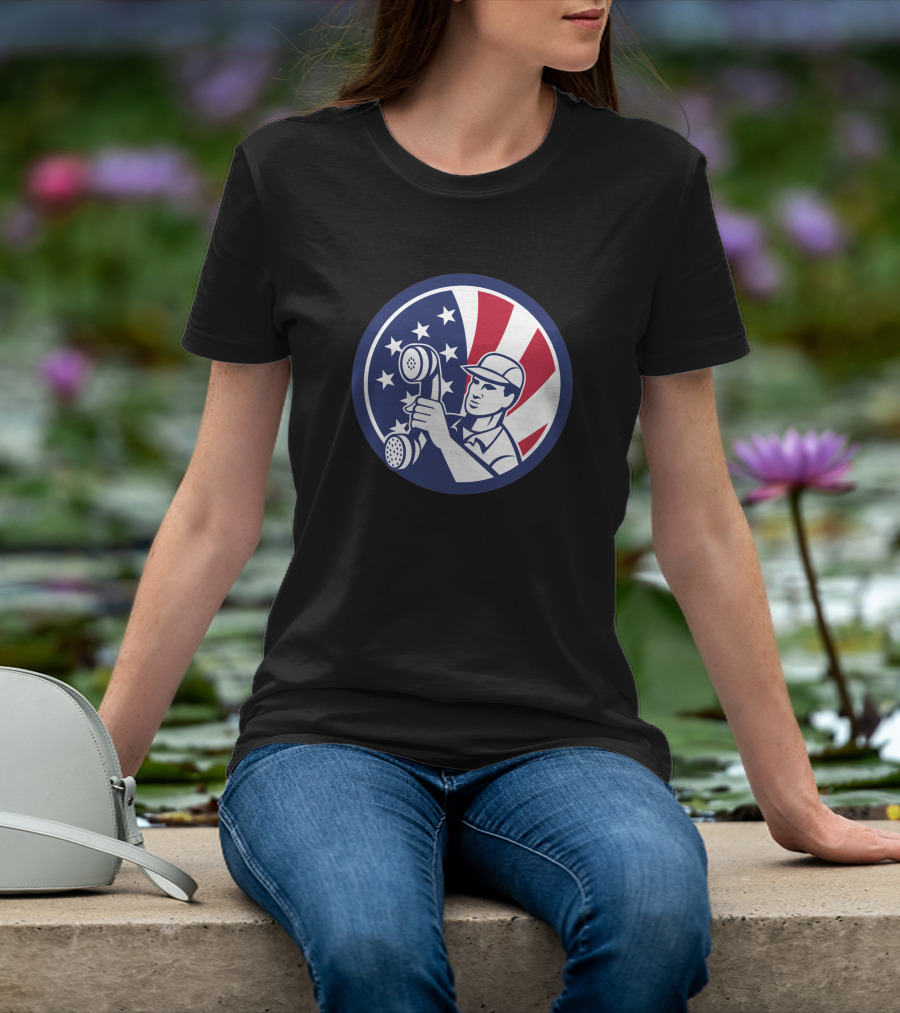 American Telephone Installation Repair Patriotic Worker Vintage Emblem T-Shirt
