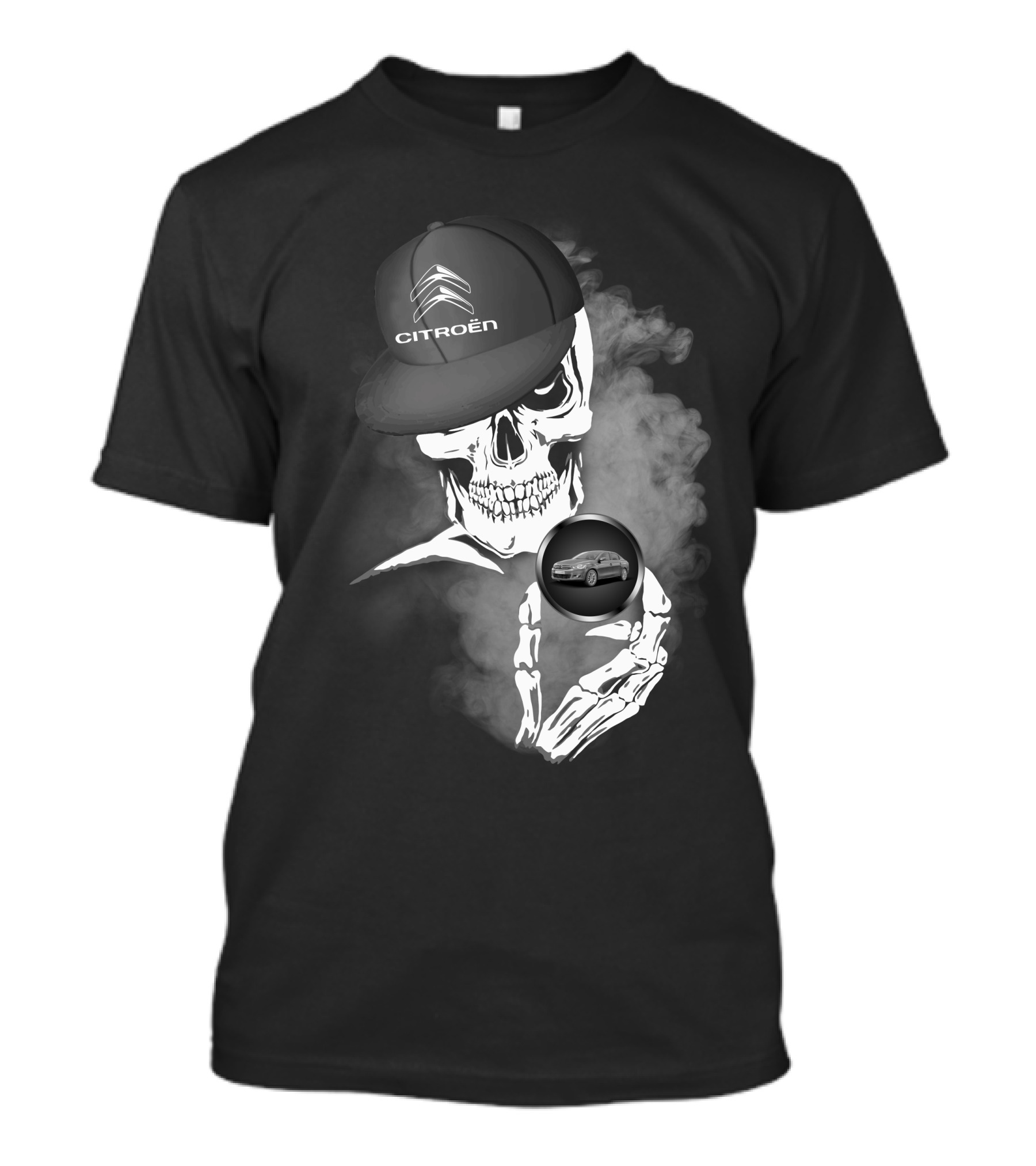 Citroen C Elysee Skull With Hat And Car Image In Smoke T-Shirt