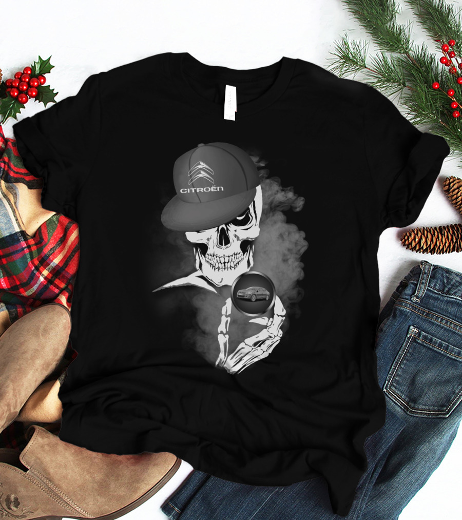 Citroen C Elysee Skull With Hat And Car Image In Smoke T-Shirt