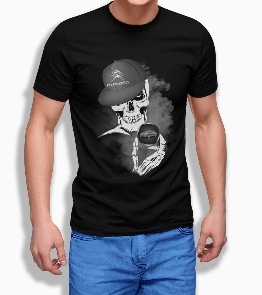 Citroen C Elysee Skull with Hat and Car Image in Smoke T-Shirt