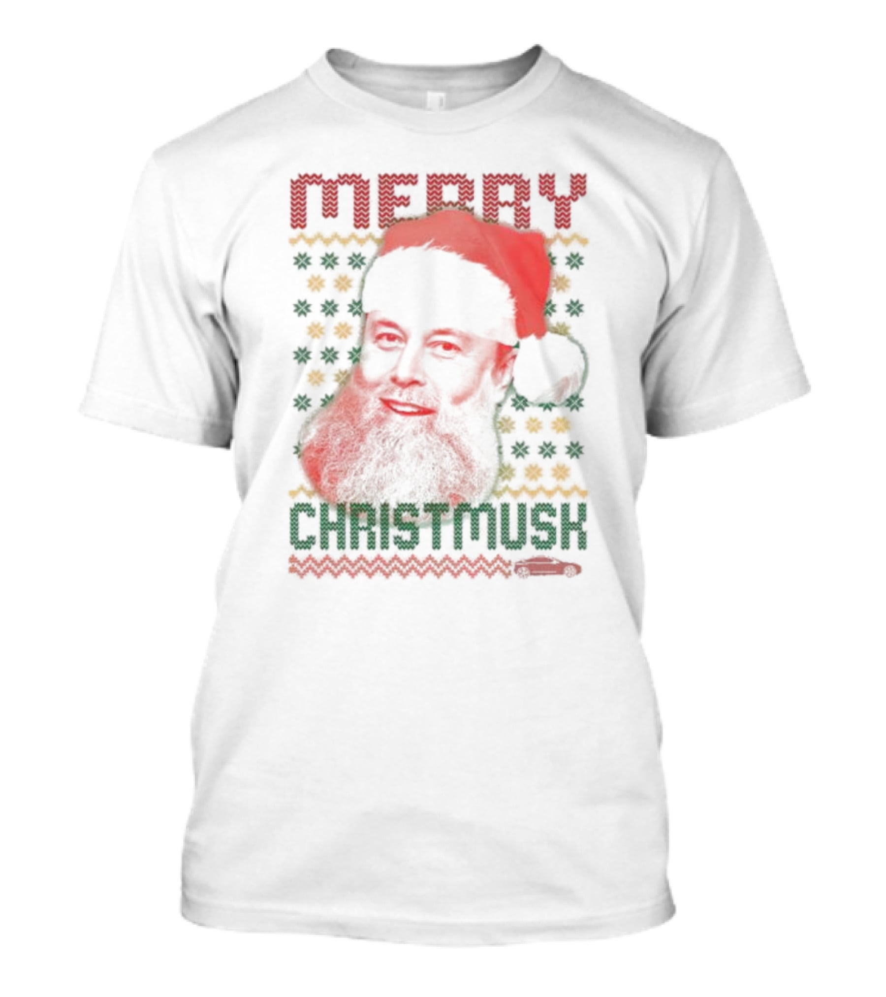Merry Christmusk Santa Hat Beard Christmas Car T-Shirt