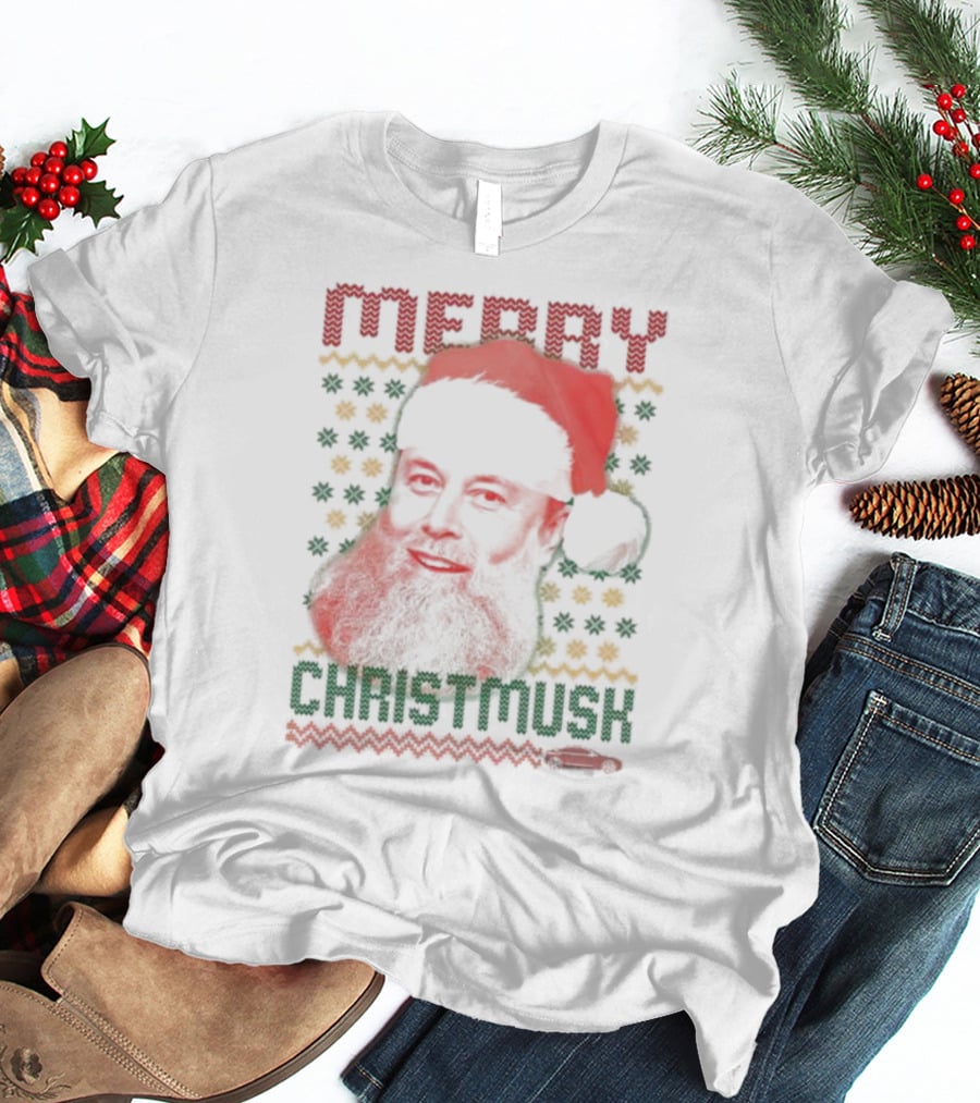 Merry Christmusk Santa Hat Beard Christmas Car T-Shirt