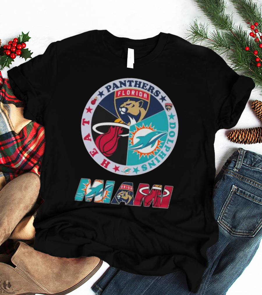 Miami Dolphins Florida Panthers Miami Heat Sports Team Logo Circle MIAMI T-Shirt