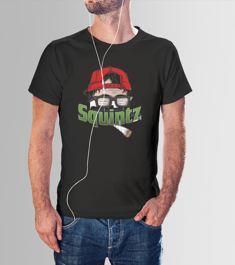 Squintz Cartoon Character With Glasses And Red Cap Smoking T-Shirt