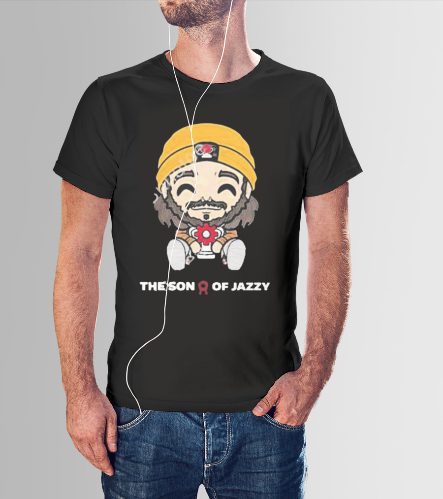 Son Of Jazzy Whimsical Cartoon Character With Yellow Beanie And Flower T-Shirt