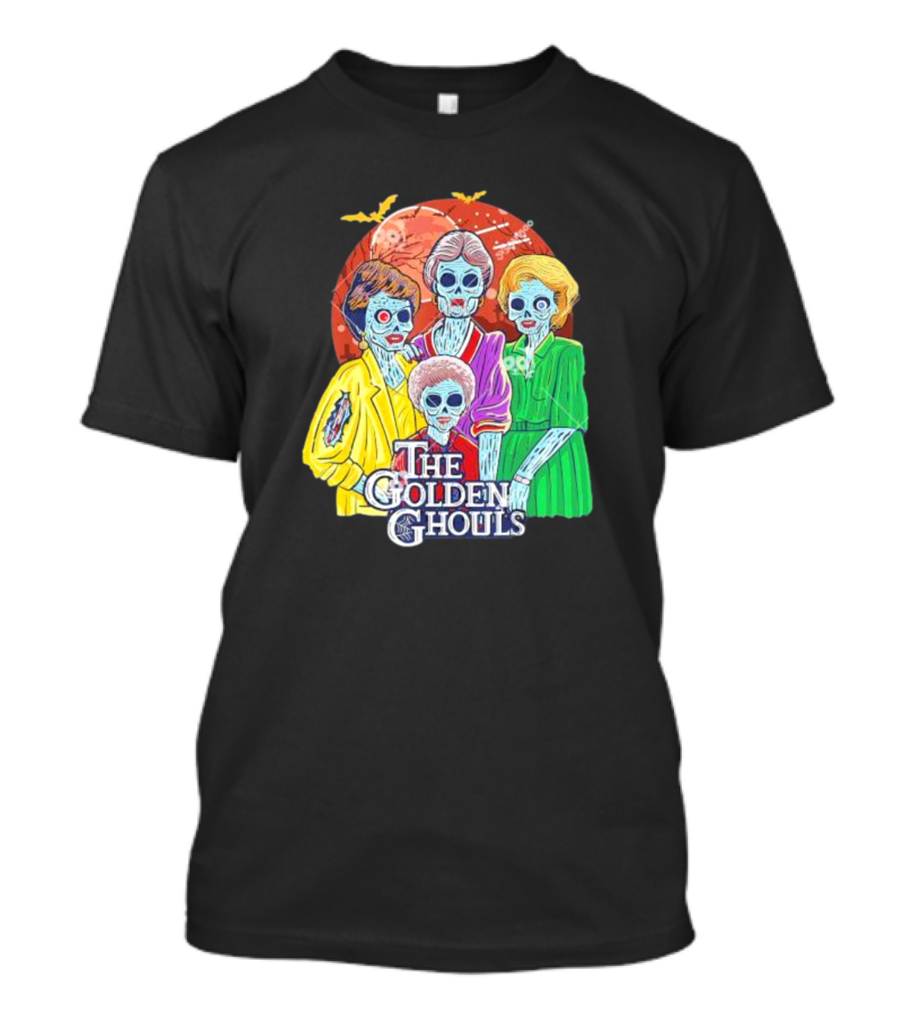 The Golden Ghouls Halloween Zombie Characters With Moon And Bats T-Shirt