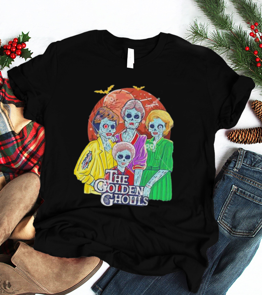 The Golden Ghouls Halloween Zombie Characters With Moon And Bats T-Shirt