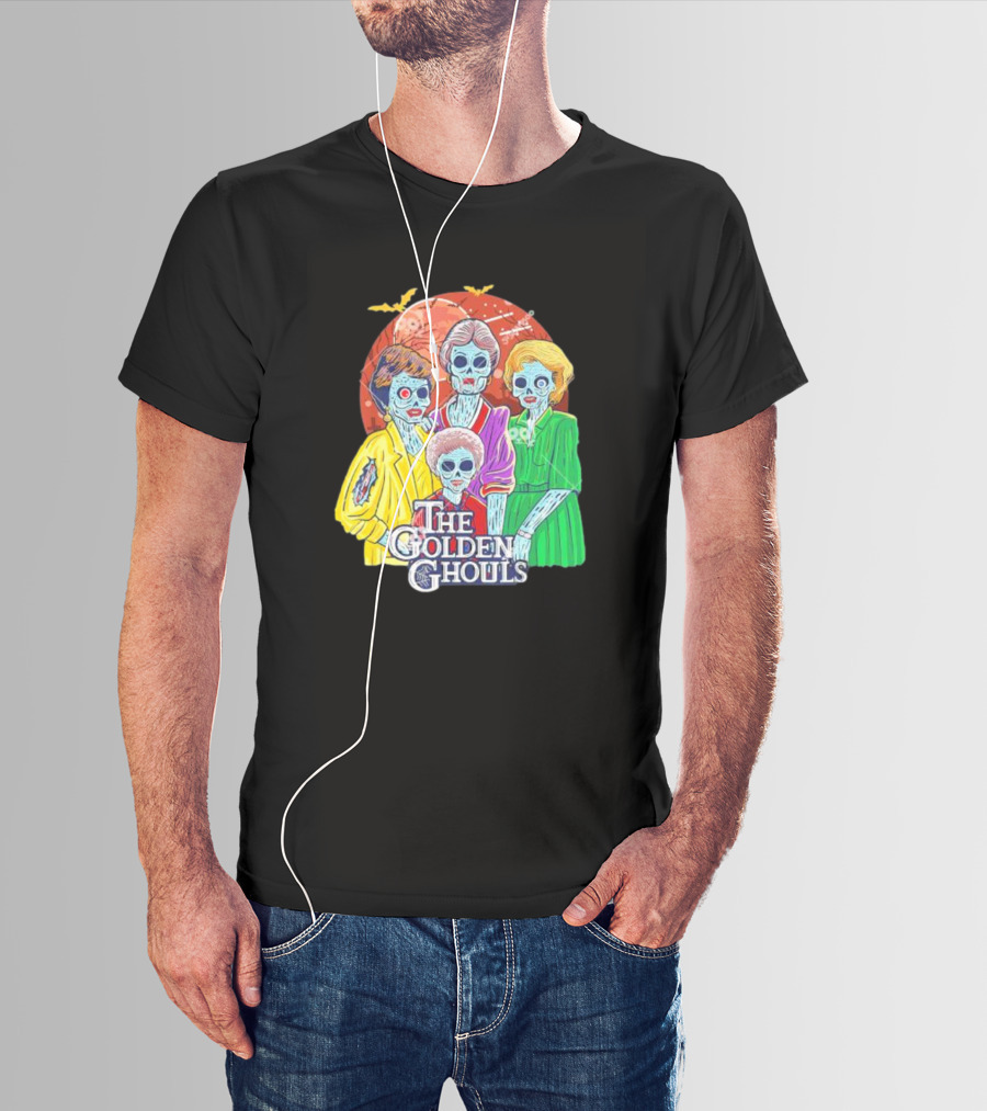 The Golden Ghouls Halloween Zombie Characters With Moon And Bats T-Shirt