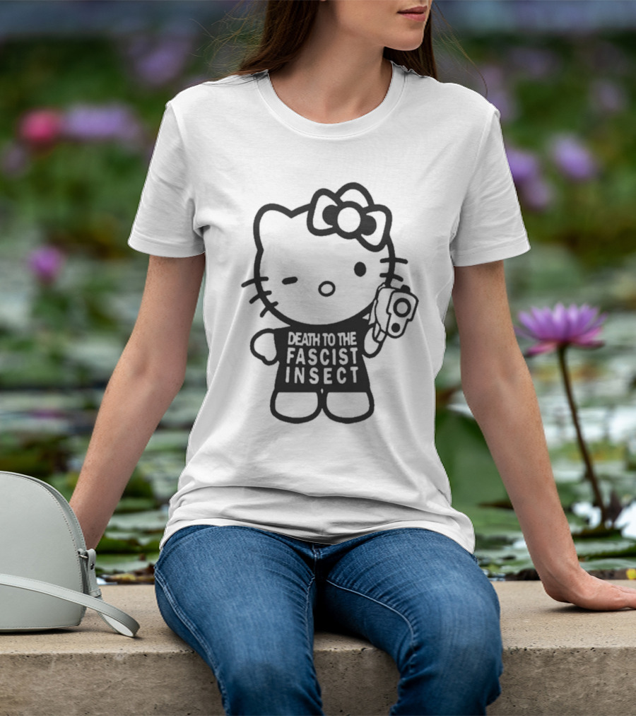 Death To The Fascist Insect Hello Kitty With Gun T-Shirt