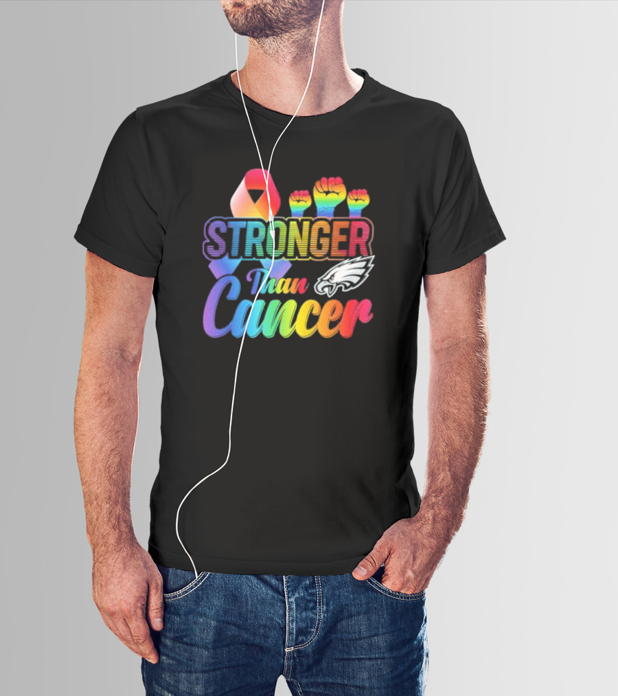 Philadelphia Eagles Stronger Than Cancer NFL Pride Ribbon And Fist T-Shirt