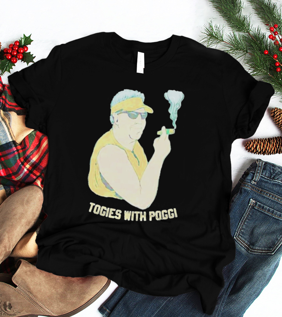 Stogies With Poggi Smoking Cigar Character In Sunglasses And Visor T-Shirt