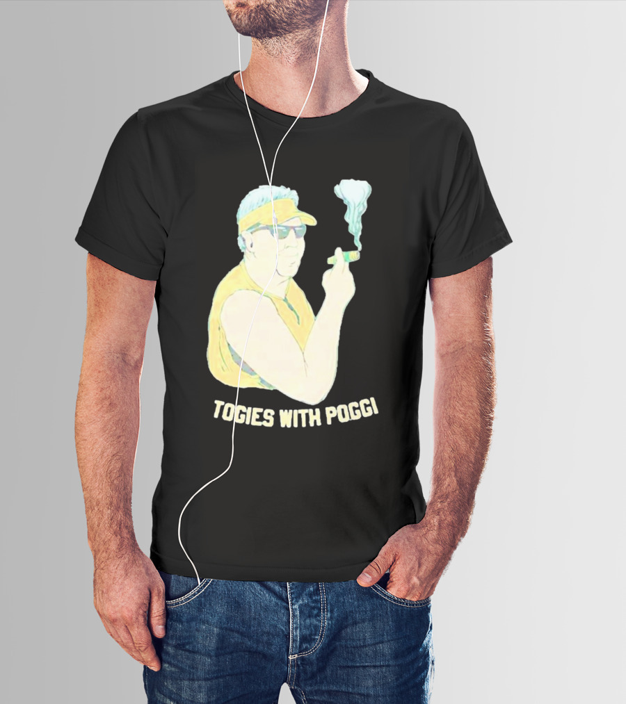 Stogies With Poggi Smoking Cigar Character In Sunglasses And Visor T-Shirt